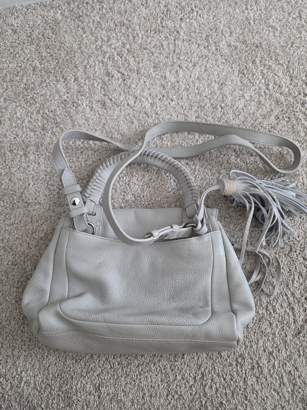 Elizabeth And James Light Gray Leather Tassel Satchel Handbag